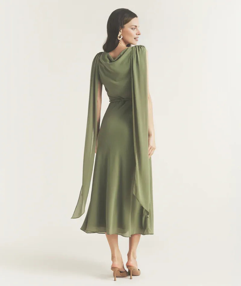 Robe Weitese élégante à col bénitier, drapée sur le devant, mi-longue, ceinturée, coupe trapèze, couleur unie, sans manches, robe de bal